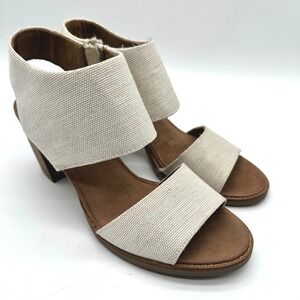 TOMS Majorca Cutout Sandals Oatmeal Canvas Block Heel W10 10009814